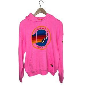 Aviator Nation Relaxed Unisex Pink Hoodie XS Venice CA Graphic Sweatshirt